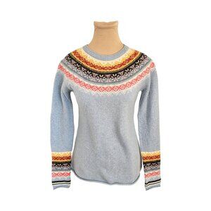 Telluride Blue White Yellow Fair Isle Merino Wool Sweater Sz M